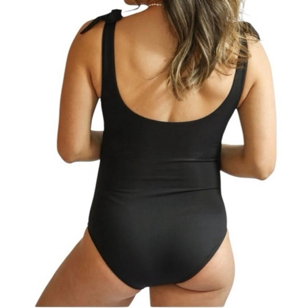 Movemama Ribbed Nursing Swimsuit Black White Scattered Dot One Piece L - Picture 7 of 9